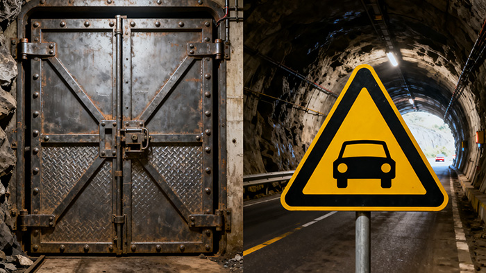 Mining transport solutions infographic series: Decision diagram for shaft hoisting vs tunnel haulage systems, showing equipment comparison, cost analysis, and safety factors for mine operations.
