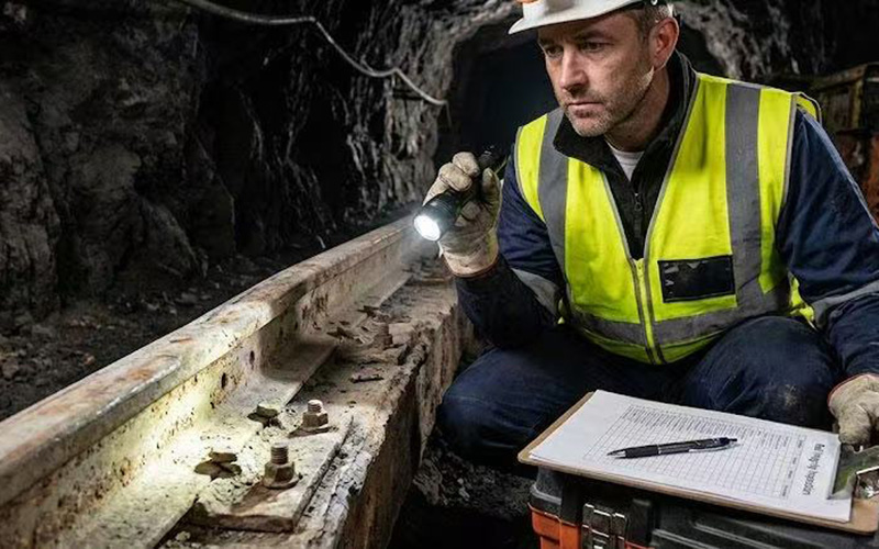 Split-image showing a worn mine rail next to a new, sturdy light rail upgrade, highlighting the solution to haulage bottlenecks.