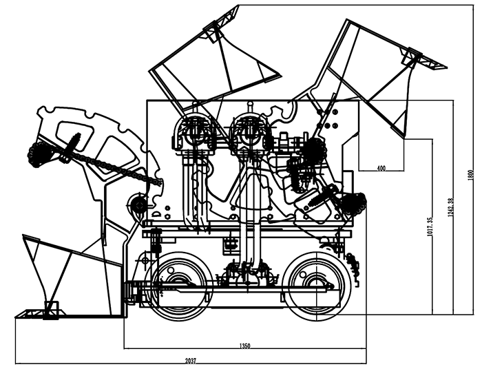 Side view of ZQ13 Steel Wheel Pneumatic Rock Loader at a 45-degree angle