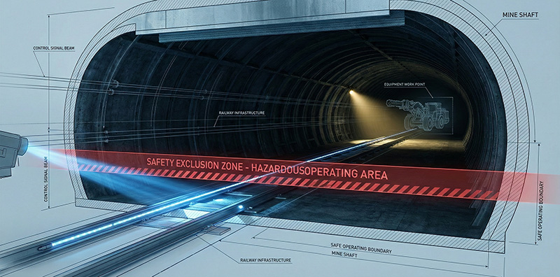 Professional miner operating a remote controller for a Z-17AW electric rock loader in a safe, underground tunnel environment.