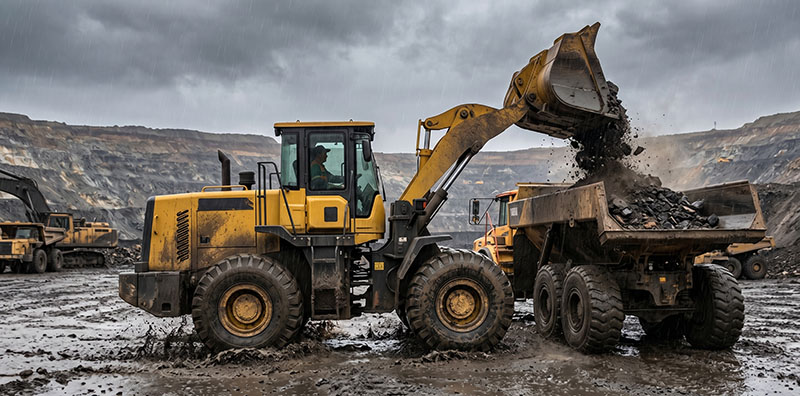 Side-by-side comparison of a 5-ton wheel loader operating in an open pit versus a WJ-3A LHD operating in an underground mine tunnel, highlighting differences in ground clearance and machine profile for mining equipment selection. Side-by-side comparison of a 5-ton wheel loader operating in an open pit versus a WJ-3A LHD operating in an underground mine tunnel, highlighting differences in ground clearance and machine profile for mining equipment selection.