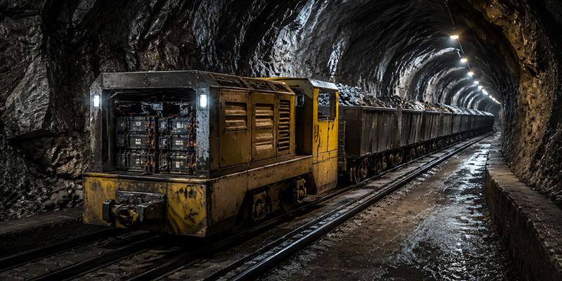 Palas neumáticas y locomotoras a batería para minería subterránea de oro en socavones angostos.