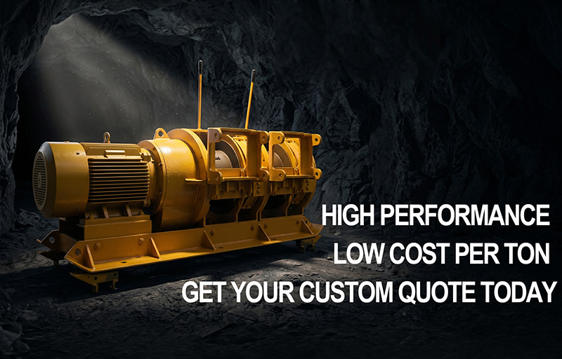 Heavy-duty dual-drum mining scraper winch in yellow and black, 2JP(B) series product photo. Heavy-duty dual-drum mining scraper winch in yellow and black, 2JP(B) series product photo.