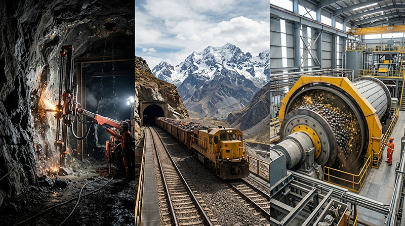 Equipo minero en un tunel subterraneo de alta montana en los Andes, con una pala cargadora amarilla y rieles de acero, simbolizando la importancia del aprovisionamiento predictivo para evitar costosos tiempos de inactividad. Equipo minero en un tunel subterraneo de alta montana en los Andes, con una pala cargadora amarilla y rieles de acero, simbolizando la importancia del aprovisionamiento predictivo para evitar costosos tiempos de inactividad.