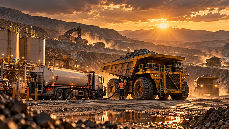 Oil tankers passing through the Strait of Hormuz alongside an open-pit mine, illustrating the impact of shipping disruptions on global mining costs. Oil tankers passing through the Strait of Hormuz alongside an open-pit mine, illustrating the impact of shipping disruptions on global mining costs.