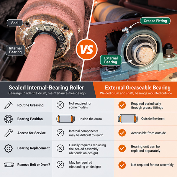 Maintenance-Free vs. Greaseable Conveyor Rollers: Which Is Better for a Mucking Loader?